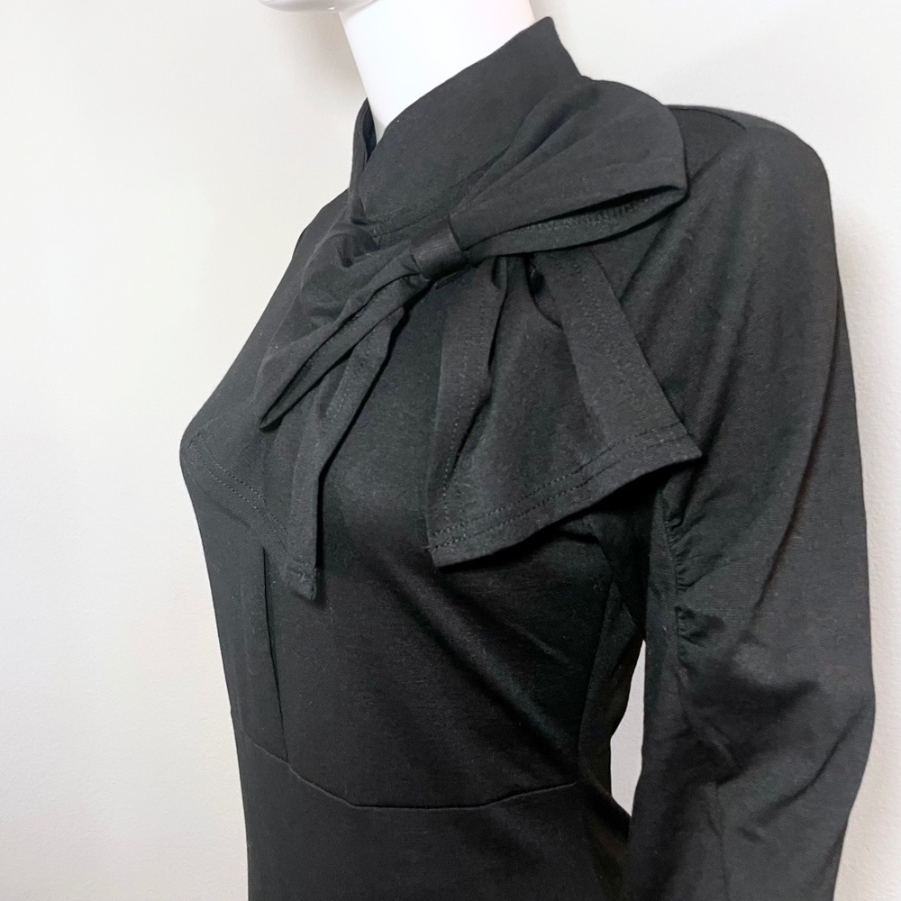 Black Collar Bow Pinup Pencil Dress - Picture 3 of 7